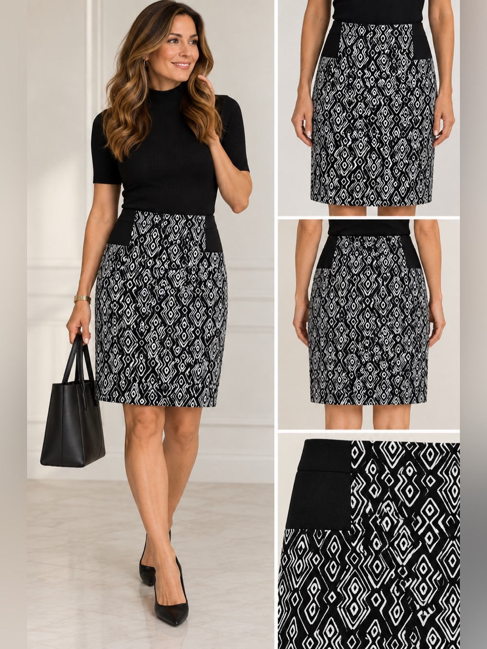 Chico's Black and White Geometric Pencil Skirt 1.5